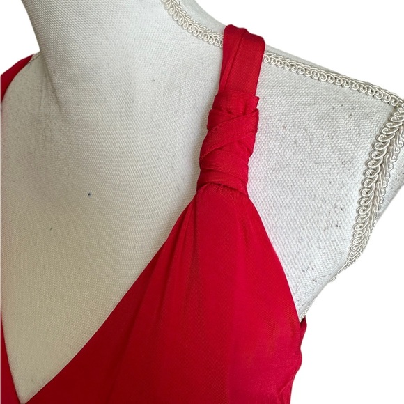Bebe Red Halter V neck Bodysuit Top Size Small - Picture 9 of 17